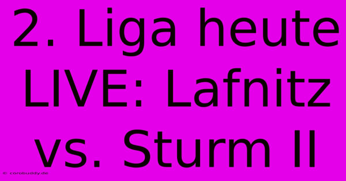 2. Liga Heute LIVE: Lafnitz Vs. Sturm II