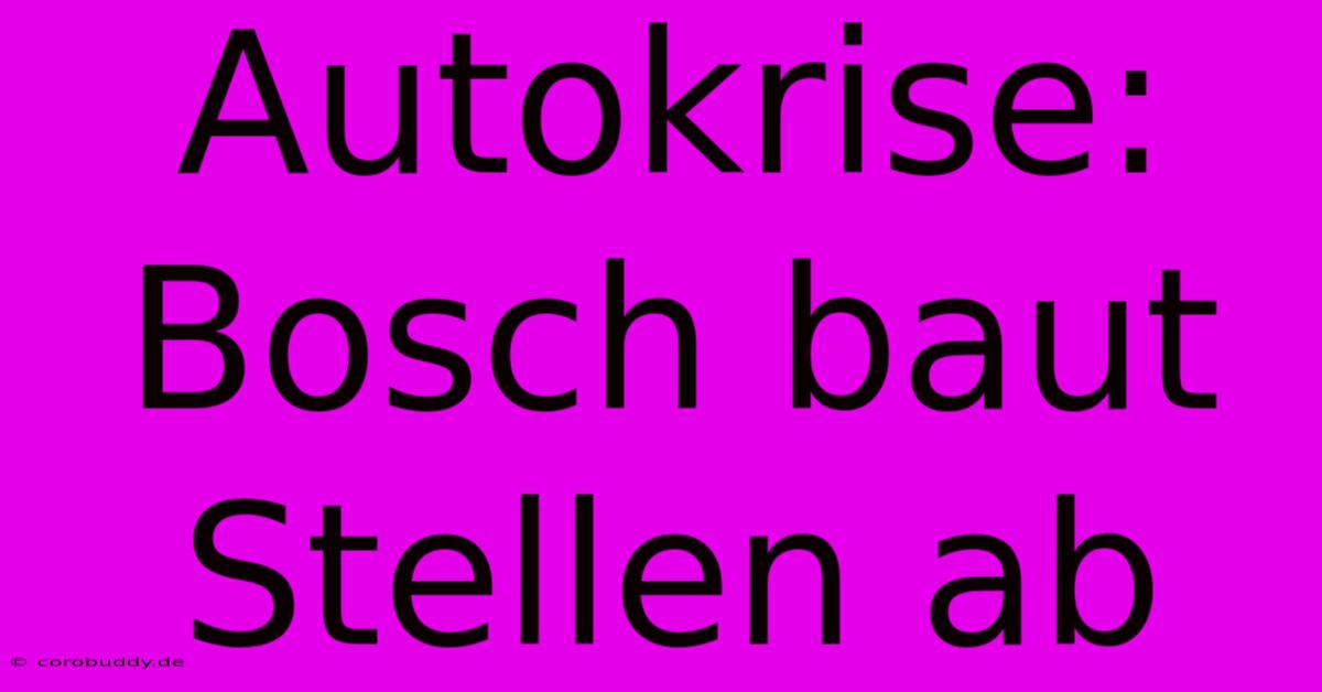 Autokrise: Bosch Baut Stellen Ab