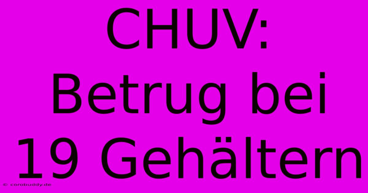 CHUV: Betrug Bei 19 Gehältern