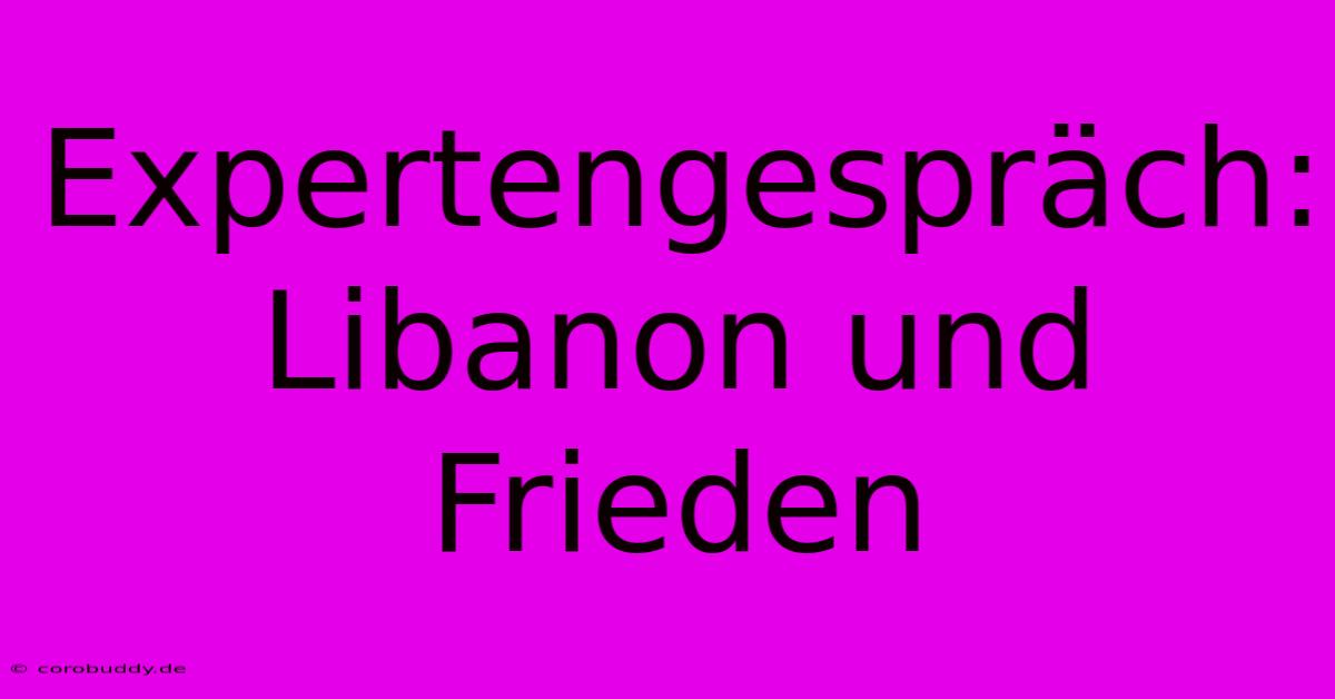 Expertengespräch: Libanon Und Frieden