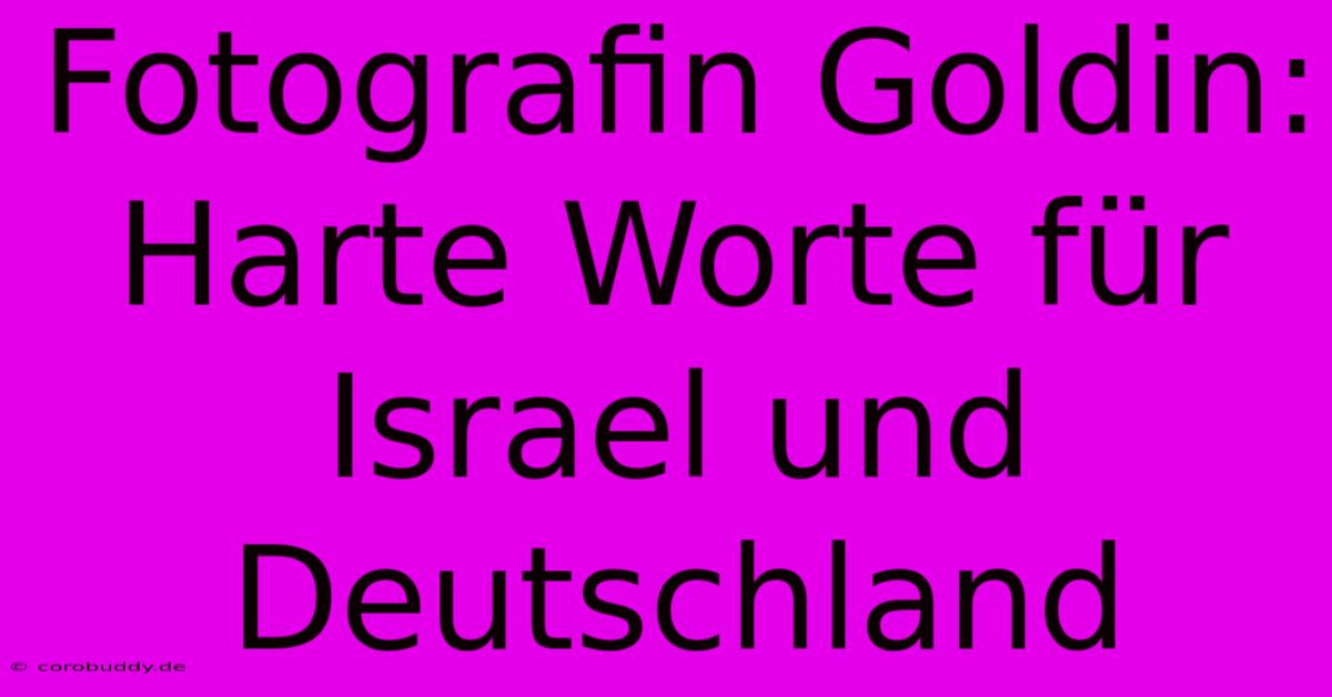 Fotografin Goldin: Harte Worte Für Israel Und Deutschland