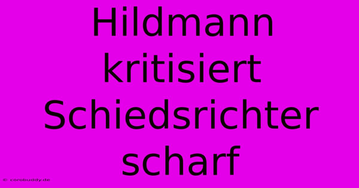 Hildmann Kritisiert Schiedsrichter Scharf