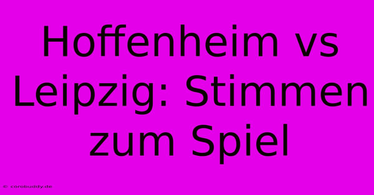 Hoffenheim Vs Leipzig: Stimmen Zum Spiel