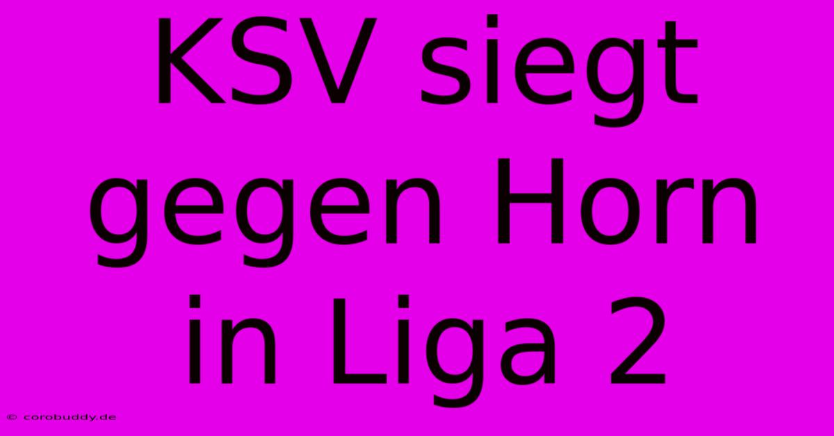 KSV Siegt Gegen Horn In Liga 2