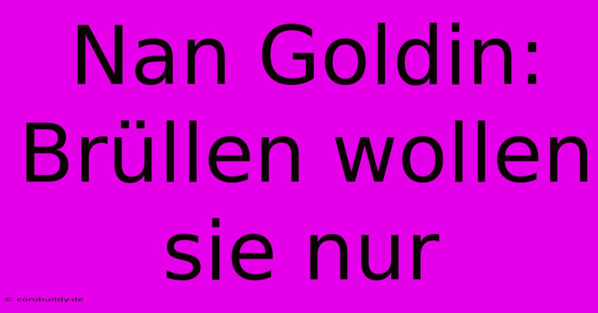 Nan Goldin: Brüllen Wollen Sie Nur