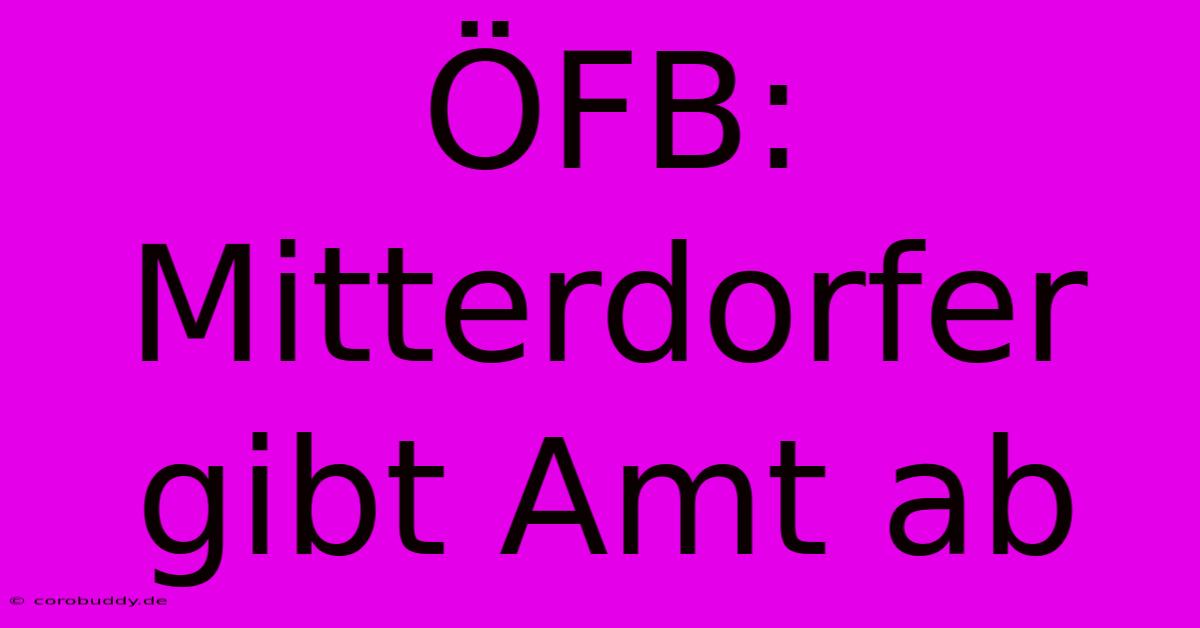 ÖFB: Mitterdorfer Gibt Amt Ab