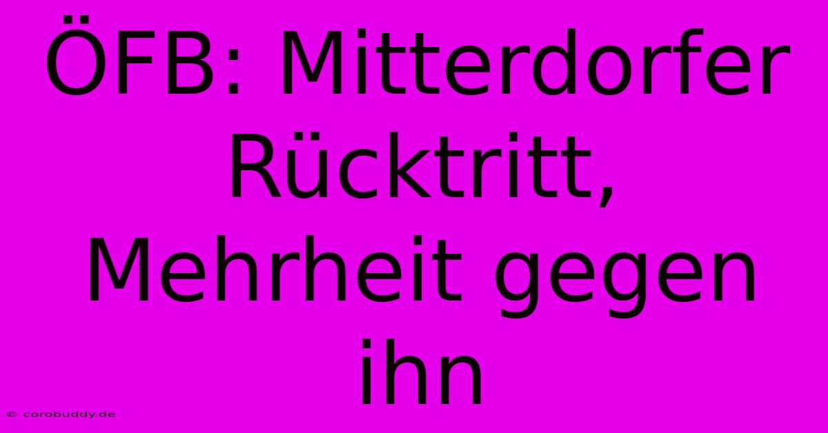 ÖFB: Mitterdorfer Rücktritt, Mehrheit Gegen Ihn