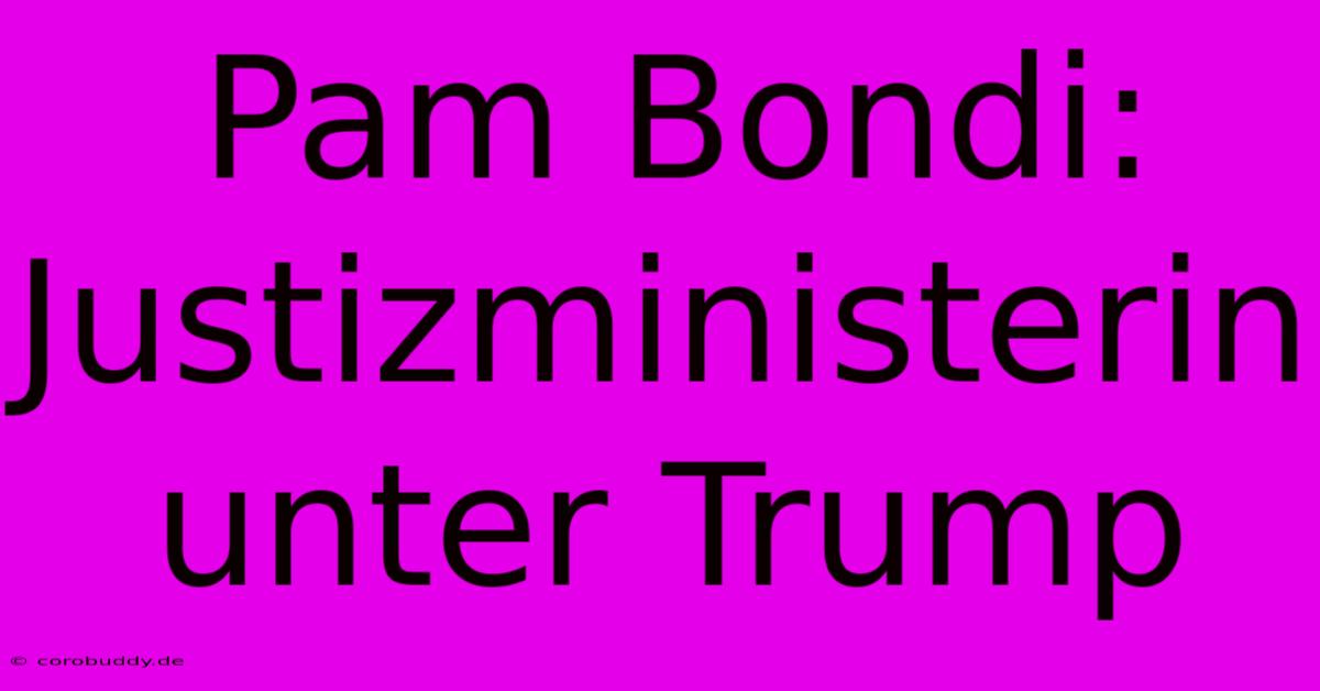 Pam Bondi: Justizministerin Unter Trump