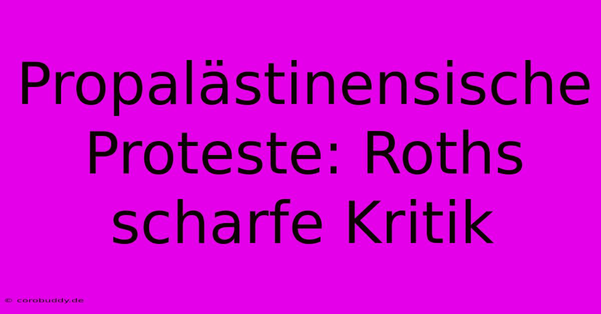 Propalästinensische Proteste: Roths Scharfe Kritik