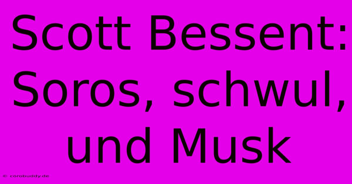 Scott Bessent:  Soros, Schwul,  Und Musk