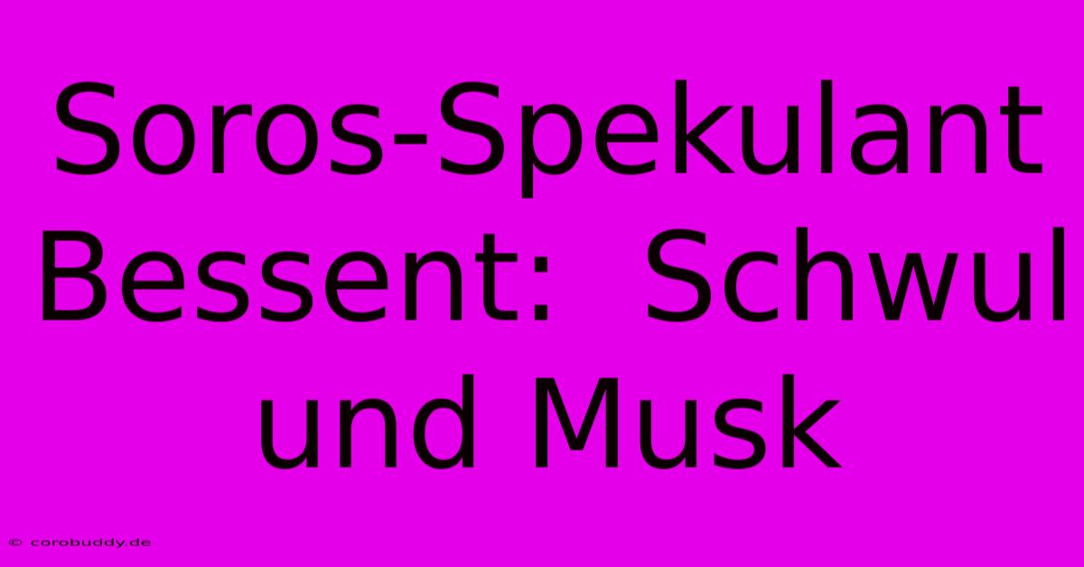 Soros-Spekulant Bessent:  Schwul Und Musk