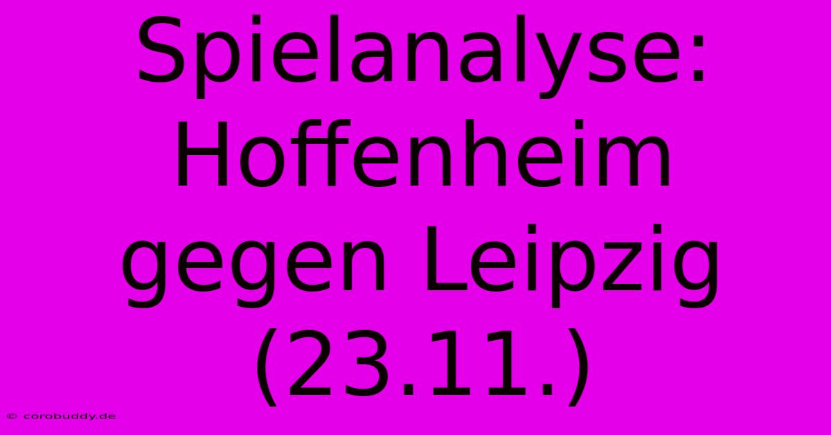 Spielanalyse: Hoffenheim Gegen Leipzig (23.11.)