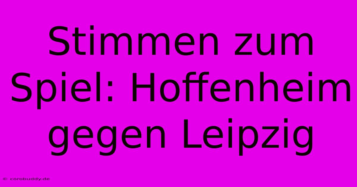 Stimmen Zum Spiel: Hoffenheim Gegen Leipzig