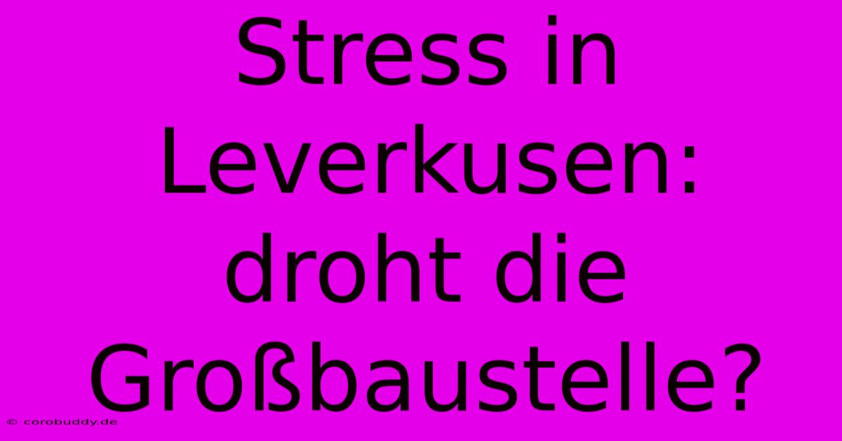 Stress In Leverkusen: Droht Die Großbaustelle?