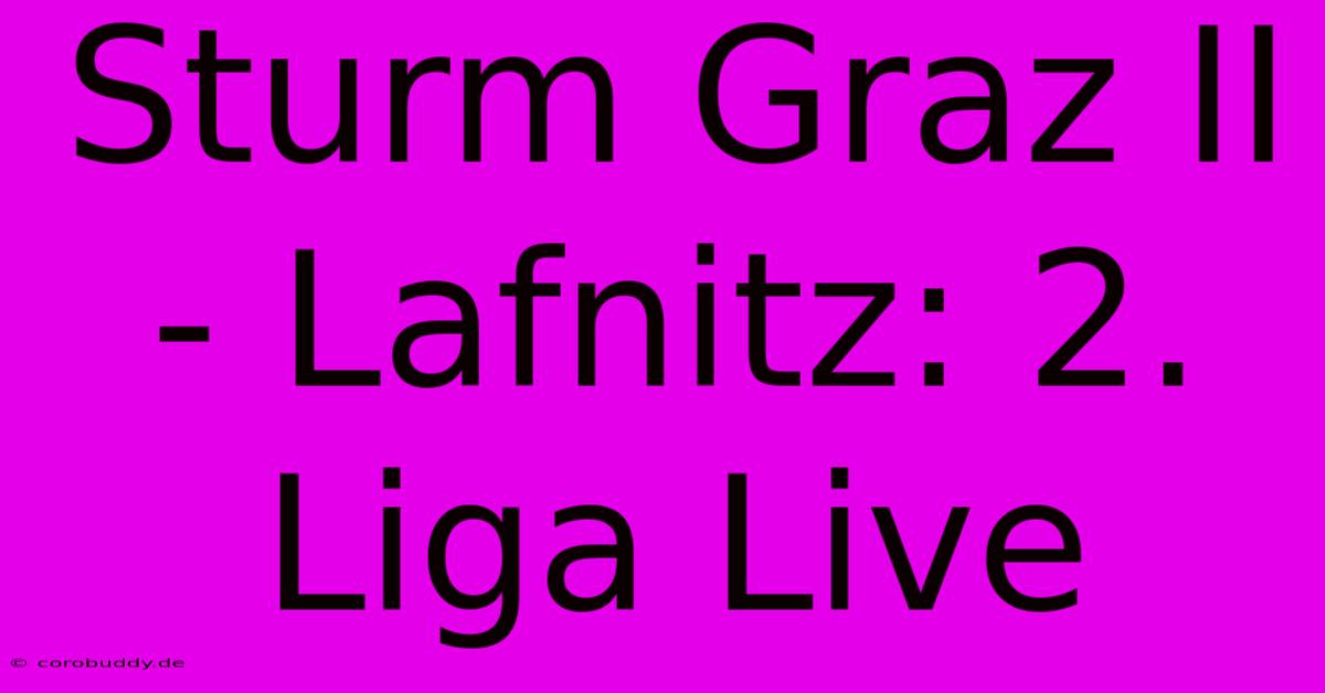 Sturm Graz II - Lafnitz: 2. Liga Live