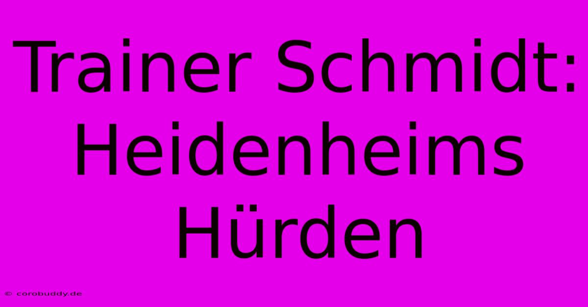 Trainer Schmidt: Heidenheims Hürden