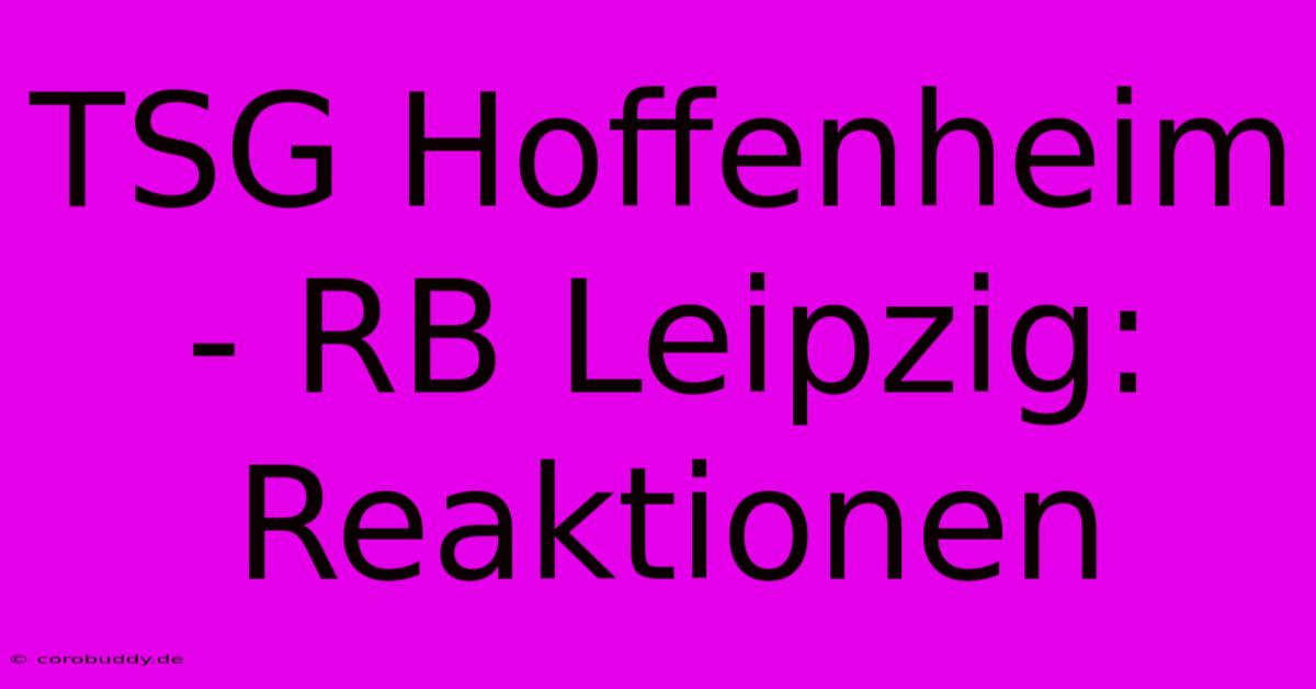 TSG Hoffenheim - RB Leipzig: Reaktionen