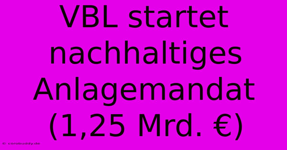 VBL Startet Nachhaltiges Anlagemandat (1,25 Mrd. €)