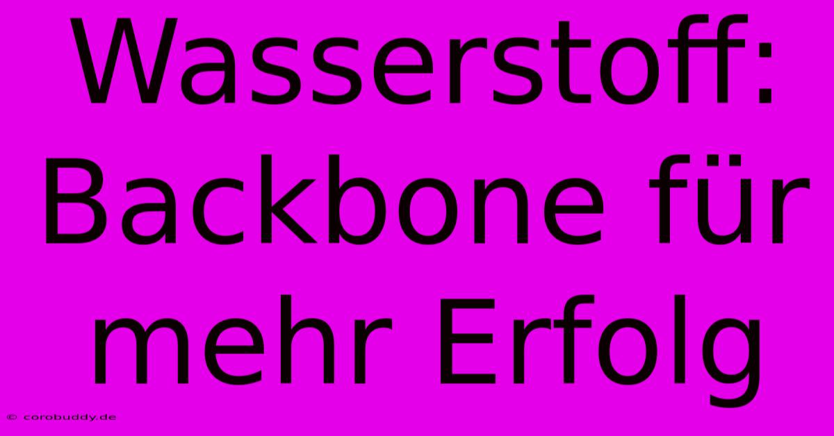 Wasserstoff: Backbone Für Mehr Erfolg