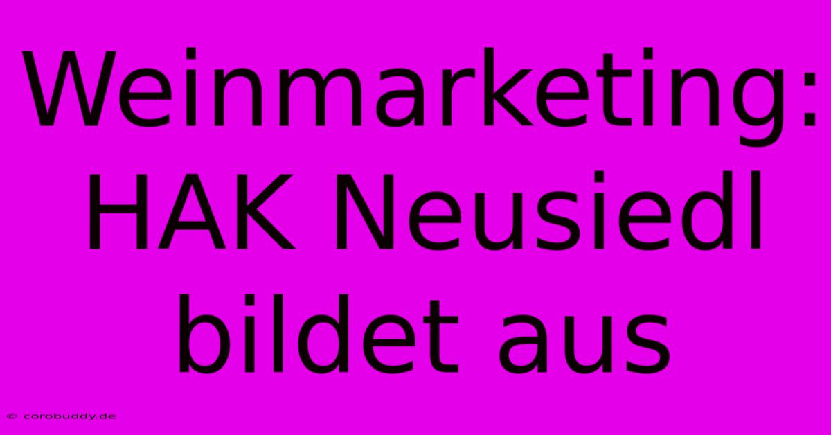 Weinmarketing: HAK Neusiedl Bildet Aus